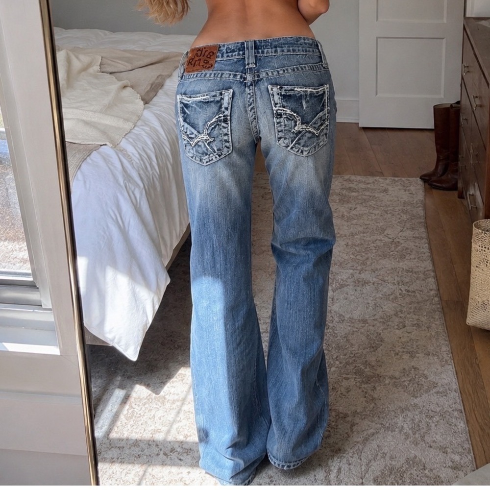 Big Star Sweet Ultra Low Rise Bootcut Jeans Medium Wash Distressed 29S Z2